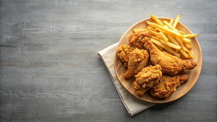 Wall Mural - fried chicken with fresh fries on the side in a minimalist studio shot