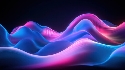 Poster - Surreal landscape of flowing waves illuminated by vibrant neon lights, creating mesmerizing visual experience. interplay of colors evokes sense of wonder and tranquility