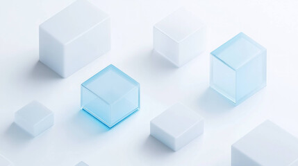 Fototapete - Minimalist design featuring interconnected translucent cubes in various sizes, creating serene and modern aesthetic. soft colors and clean lines evoke sense of calm and simplicity