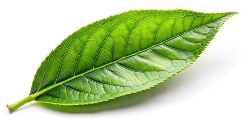 Wall Mural - Green tea leaf on white background