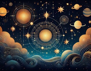 Wall Mural - a starry night sky filled with constellations and cosmic elements