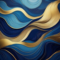 Wall Mural - abstract blue and gold wave pattern