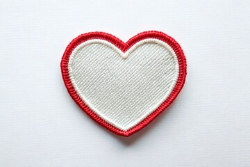 low angle view of heart embroidered patch badge on white background