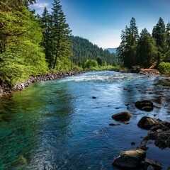 nature tranquility scenic flowing outdoors washington state water a peaceful view of clark creek flowing into cascade river in marblemount washington state during early summer