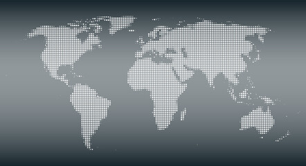 Wall Mural - silhouette of the world with white halftone dots, varying in size and spacing, on gray gradient. map