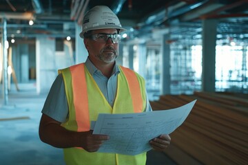 Construction Worker in Hard Hat and Safety Vest