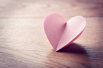 Wall Mural - pastel pink paper heart on table at a tilted angle