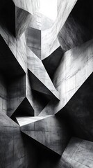 Wall Mural - Monochrome geometric design with bold polygonal shapes, minimalist black and white palette, subtle shadows between the layers for depth, clean lines and sharp edges,