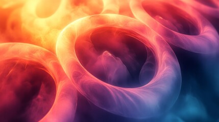 Poster - Vivid and swirling patterns of colorful rings create a mesmerizing visual landscape, blending shades of orange, purple, and blue during a mystical twilight setting.