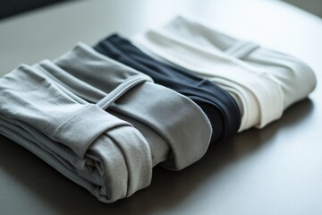 Poster - Minimalist sportswear is organized and folded neatly on a smooth table, ready for an athletic activity or casual wear. Generative AI