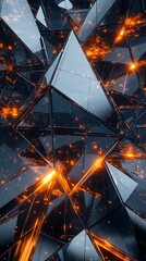 Canvas Print - Reflective angular shards with glass-like surfaces, sharp and jagged edges, glowing light highlights, deep shadows for depth, futuristic abstract design with layered shards, high contrast lighting,