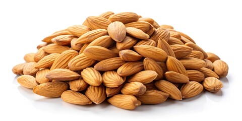 Wall Mural - Raw peeled almond nut seed isolated on white background, wide-angle