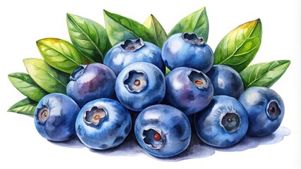 Wall Mural - realistic watercolor painting blueberry bunch isolated on white background