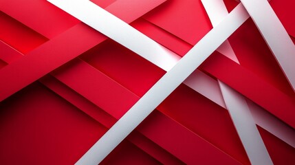 Poster - A visually striking arrangement of red and white paper strips overlaps and intersects, creating an abstract composition that draws the eye. The bold colors and angles enhance its artistic appeal.