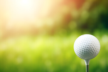 Close up golf ball and green blurred background