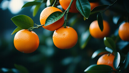 Wall Mural - tangerines flying close together getting cut branch suddenly