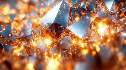 Poster - This captivating composition showcases a network of reflective crystal structures illuminated by vibrant orange highlights, creating a mesmerizing effect.