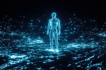 Wall Mural - futuristic digital human hologram in virtual reality cyberspace environment