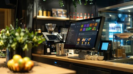 Poster - A computer monitor sitting on top of a counter in a room.