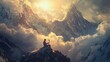 © javier - Lyre played by lone musician in mountains sunlight casting a heavenly glow around