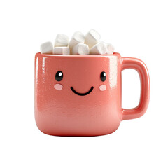 Wall Mural - 3D hot cocoa mug emoji with whipped cream and marshmallows isolated on a transparent background for winter vibes 