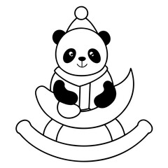 Poster - Christmas Panda on Rocking Cradle Line Art.