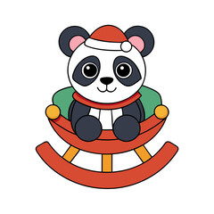 Sticker - Panda on Rocking Cradle Christmas Art.