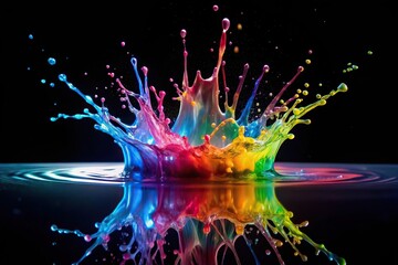 Colorful liquid splashing in the air on dark background