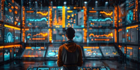 Man in a futuristic digital world