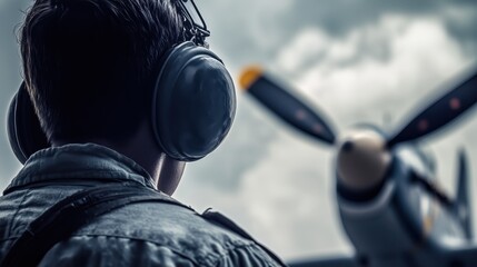 Aircraft Mechanic Observing Propeller	