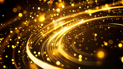 Wall Mural - golden luminous light glowing circles on dark background. science, universe, futuristic digital tech