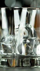 Poster - Super slow motion of pouring whiskey or rum with ice cubes in detail. Filmed on high speed cinema camera.