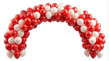 Column of red and white balloons in rectangular arch shape isolated on white background