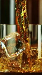 Poster - Super Slow Motion of Pouring Whisky into Glass with Speed Motion. Filmed on High Speed Cinema Camera, 1000 fps, Placed on High Speed Cine Bot. Camera Follows the Stream of Liquid.