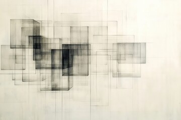 Leinwandbilder - Cubes of various sizes and shades are connected by diagonal lines, forming an intriguing abstract composition on a light backdrop. Generative AI
