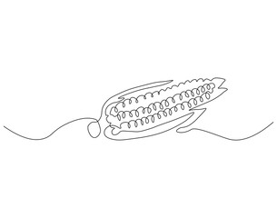 Continuous one line drawing of corn vegetable. One line drawing illustration of vegetarian food. Vegetarian, ingredient concept single line. Editable outline