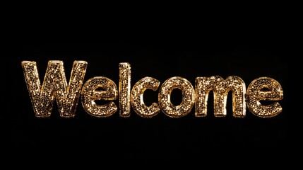 Luxury golden Welcome word on black background. Greeting text for events, weddings, promotions and hospitality business