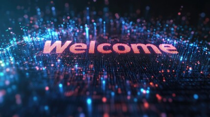 Pink Welcome word on digital cyberspace background. Greeting text for events, websites, promotions and hospitality business