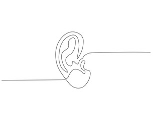 Wall Mural - Continuous one line drawing of human ear. One line drawing illustration of human anatomy. International listening day concept single line. Editable outline