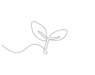 Wall Mural - Continuous one line drawing of plant. One line drawing illustration of growing sprout. Growth, seedling, gardening concept single line. Editable outline