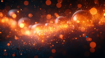 Poster - Bright orange bubbles surround an energetic glow amid a dark backdrop, creating a surreal and captivating visual effect that evokes excitement.