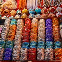 colorful traditional bangles displayed at a vibrant market during the festive season in india