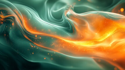 Fototapete - A vibrant wave of colors flows seamlessly, featuring bold orange and soothing teal. The swirling patterns create a mesmerizing effect, perfect for artistic inspiration.