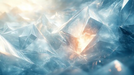 Poster - Shimmering crystal-like structures create an ethereal glow as warm light filters through the icy landscape in the early morning, highlighting intricate details.