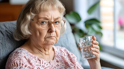 Woman Taking Medication with Water in a Calm Setting