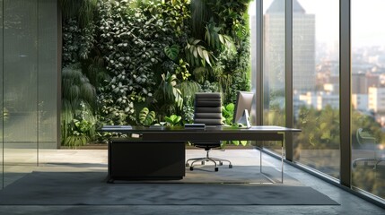 Poster - Modern Office with Green Wall and City View