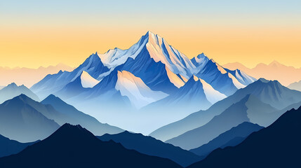 Wall Mural - a breathtaking view of snow-capped mountain peaks bathed in the golden light of sunrise, with a clea