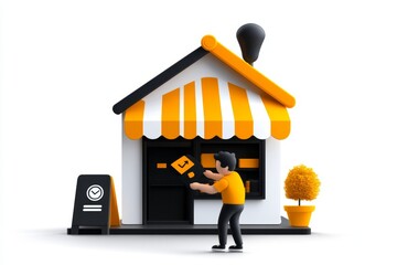 Aufkleber - Simple minimalist customer loyalty icon, showing a customer returning to a store in a clean, abstract style