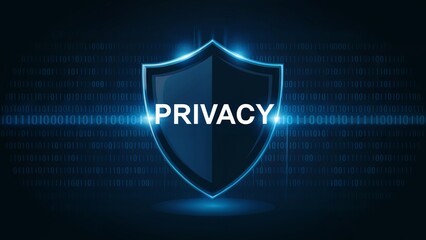 A glowing shield with PRIVACY inscribed on a digital background.