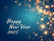 © LilithArt - Happy New Year 2025 christmas decorations on blue background. Xmas greeting card banner
